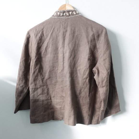 Chicos Jacket Size 1 Linen Blazer Floral Embroidered Casual Medium Boho Brown - Picture 6 of 8